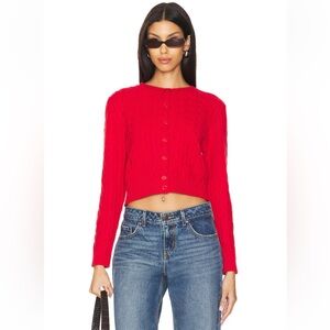 Frankies Bikinis Dudley Cable Knit Cardigan in Heartstrings New with tags XS RED